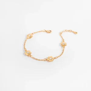 Pulsera de cadena con baño de oro, dijes de flor y cristales