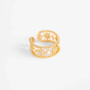 Anillo en baño de oro diseño calado piedras toque brillante