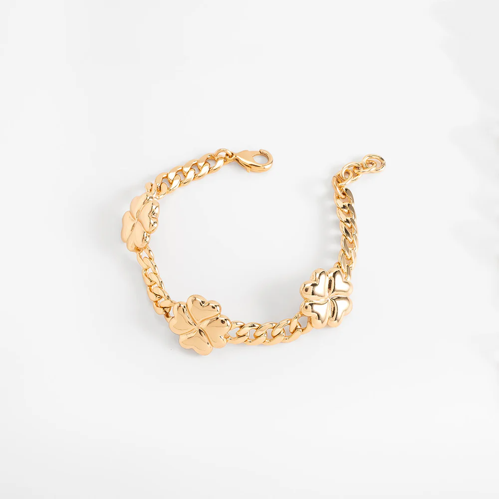 Pulsera con dijes de trébol cadena gruesa