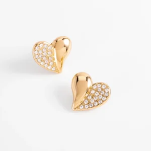 Aretes baño de oro con corazón asimétrico toque brillante