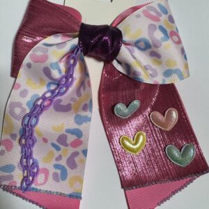 Moño coletero con corazones y listón estampado y metálico